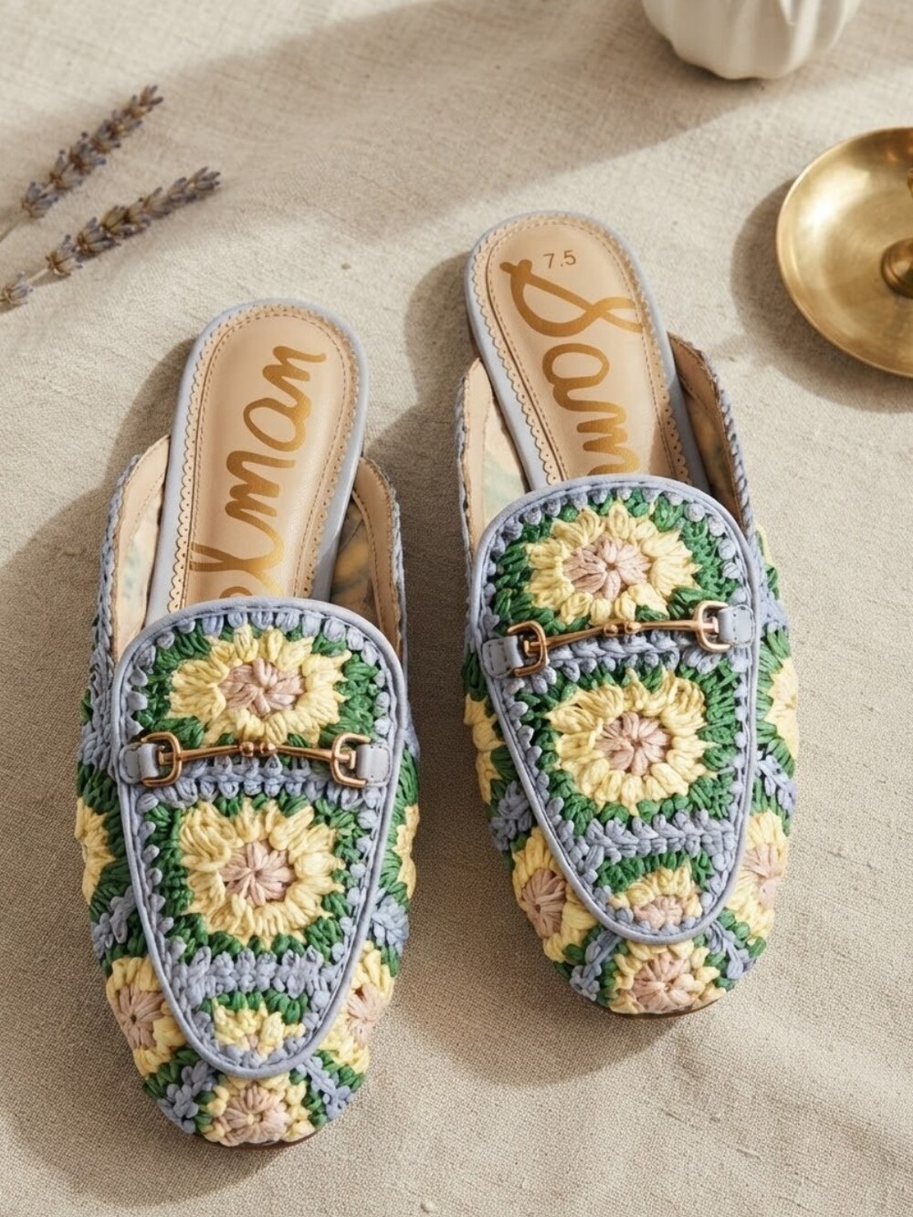 Sam Edelman Linnie Crochet Floral Bit Mule Loafers Pastel Size 7.5